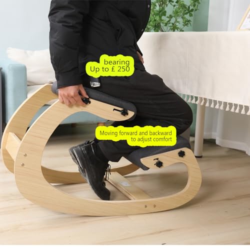Ergonomic Kneeling Chair Adjustable Rocking Knee Chair Posture Chair for Desk,Wood Grey Home Office Kneeling Stool and Kneel Chair FDHUIJIA