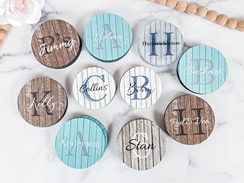 Personalized Coasters for Drinks CustomCoaster Set Monogrammed Initial Name Housewarming Gift Handmade by The Painted Pug (Dk Brown Barnwood) The Painted Pug