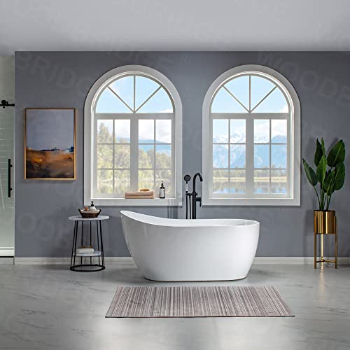 WOODBRIDGE 59" Acrylic Freestanding Bathtub Contemporary Soaking Tub with Matte Black Drain and Overflow WOODBRIDGE