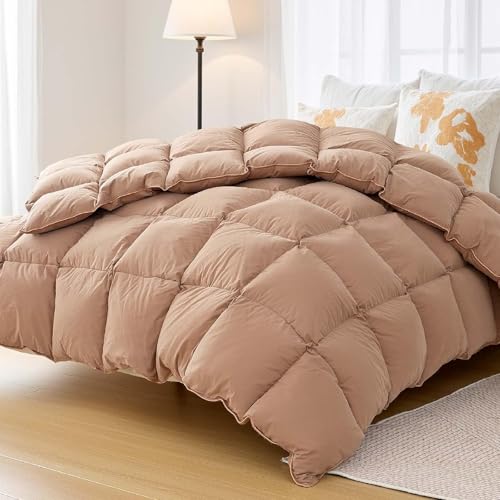 Puffy White Feather Comforter Full/Queen Size with Feathers Down Fiber Filled, All Season Feather Duvet Insert, 100% Cotton Luxury Hotel Collection, 8 Corner Loops Vexino