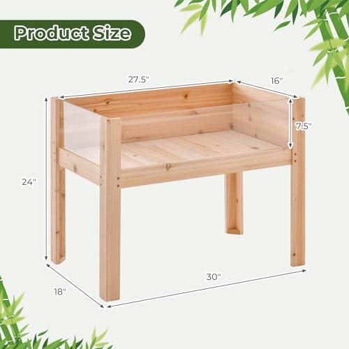 Giantex Raised Garden Bed, Elevated Wood Planter Box with Legs, Drainage Holes, Acrylic Panels, Standing Raised Beds for Fruits Vegetables Flowers Herbs, 30”x18”x24” Giantex