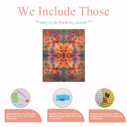 Kaleidoscope Orchid pattern-107745 Diamond Painting Kits, DIY 5D Paint for Adults Kids, Full Drill Crystal Diamond Drawing Suitable for Home Wall Decoration Fhuyiks