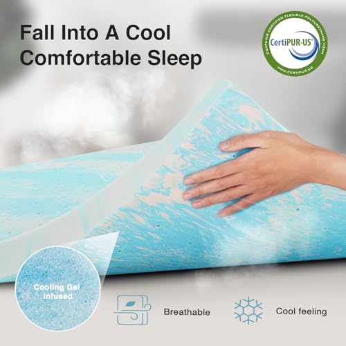 Novilla Memory Foam Mattress Topper Twin - 3 Inch Cooling Gel Infused Memory Foam | Slow-Rebound Pressure Relief | CertiPUR Certified | Comfort for Sleeper Sofa, RV, Camper, Dorm Room Novilla
