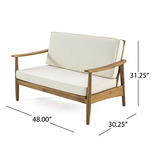 Christopher Knight Home Felix Outdoor Acacia Wood 4 Seater Chat Set with Coffee Table, Teak Finish, Beige Christopher Knight Home