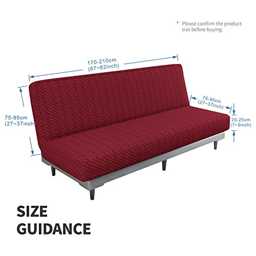 MAXIJIN Jacquard Futon Cover Stretch Armless Futon Sofa Cover Soft Futon Slipcover with Elastic Bottom Thick Sofa Bed Furniture Protector Covers, Machine Washable (Wine Red) MAXIJIN