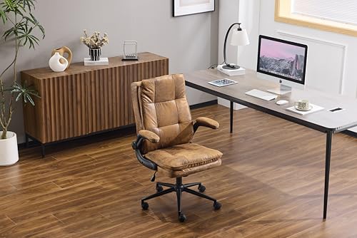 VINGLI Comfy Brown Leather Office Desk Chair,Ergonomic High-Back Computer Gaming Chair with Replaceable Wheels,Dual-Base,Adjustable Height&Armrests,360 Swivel Task Chair for Home Office,Vintage,Rustic VINGLI