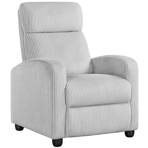Yaheetech Recliner Chair Corduroy Recliner Sofa with Lumbar Support High-Density Foam & Pocket Springs, Push Back Armchair for Living Room Bedroom Home Theater Light Gray