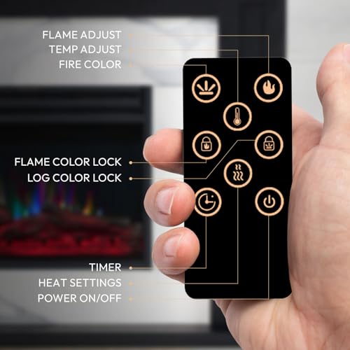 Cambridge Sofia 53-in. Freestanding Fireplace Mantel in Black with White Marble Inlay and Log Display, Electric Heater Insert with Color Changing Flames for Living Room, Bedroom CAMBRIDGE