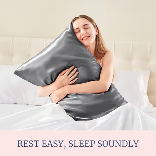 BEDELITE Satin Pillowcase for Hair and Skin, Super Soft and Cooling Similar to Silk Pillow Cases 2 Pack with Envelope Closure, Gift for Women Men(20"x30" Queen Size, Dark Grey) BEDELITE