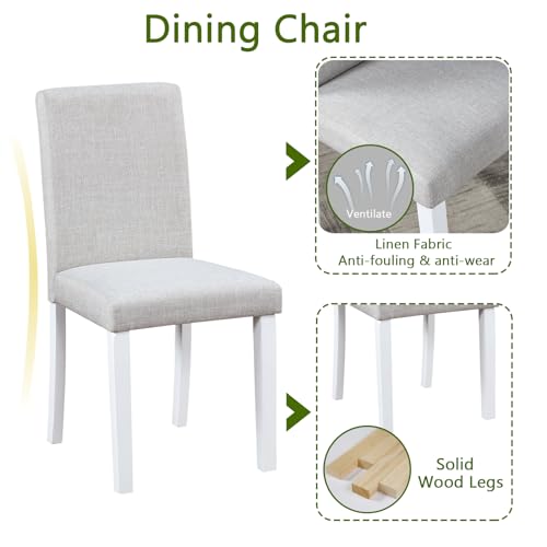 LUMISOL Dining Table Set for 4, 5-Piece Solid Wood Kitchen Table Set with 4 Upholstered Chairs for Kitchen, Dining Room, Home Bar, White LUMISOL