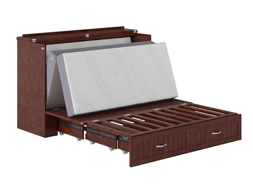 AFI, Southampton Murphy Bed Chest Queen with 6" Mattress, Storage Drawer & Built-in USB Charger, Walnut