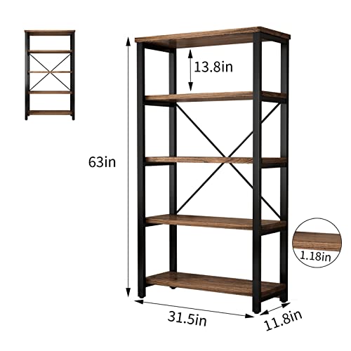 5-Tier Vintage Industrial Solid Wood Bookshelf with Metal Frame AY-AOYUAN