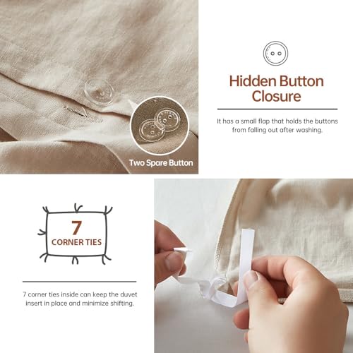 Simple&Opulence French Linen Duvet Cover Set 104"x 92"- 3 Pieces (1 Comforter Cover,2 Pillowcases)-Natural Flax Cotton Blend-Solid Color Breathable Farmhouse Bedding-Linen/Beige, King