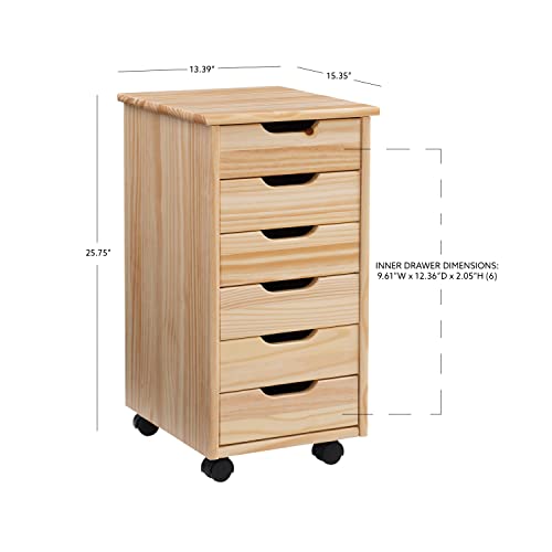 Linon Home Decor Products Corinne Six Drawer Storage, Natural Rolling Cart Linon Home Decor Products