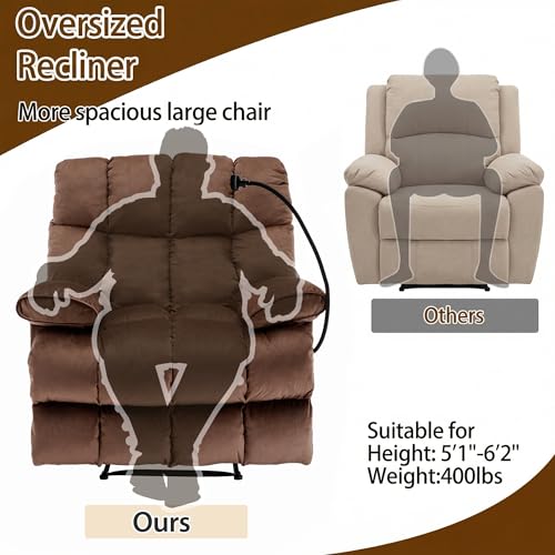 Chizzyseat Manual Adjustable Oversized Recliner Chair with Phone Holder, Extra Large Recliner for Heavy Duty Adults 400lbs, Big Man Recliners for Living Room, Nursery, RV