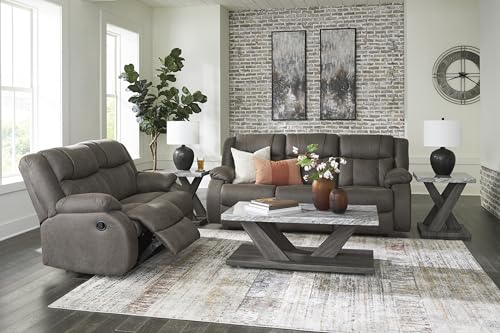 Signature Design by Ashley First Base Contemporary Faux Leather Manual Reclining Sofa, Gray Signature Design by Ashley
