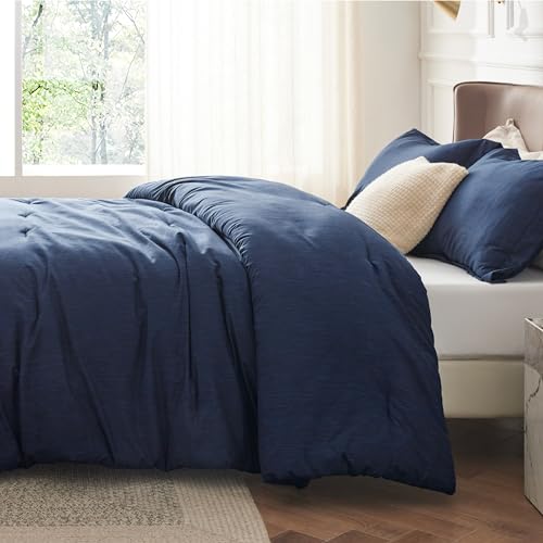 Bedsure Twin/Twin XL Comforter Set - Navy Soft Bedding for All Seasons, Cationic Dyed Bed Set, 2 Pieces, 1 Twin Size Comforter (68"x88") and 1 Pillow Sham (20"x26"+2") Bedsure