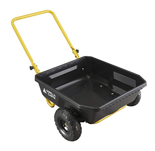 Gorilla Carts GCR-4 Poly Dump Cart, 2-Wheel Garden Wagon with Foldable Handle, 4 cu ft, 300 lb. Capacity, Black/Yellow Gorilla Carts