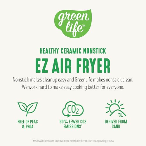 GreenLife 4.5QT Mechanical Air Fryer, PFAS-Free Ceramic Nonstick Crisper Drawer, Adjustable Temperature Timer Dial, LED Indicator, Holiday Gifting, Dishwasher Safe, Compact Kitchen Essential, Graphite GreenLife