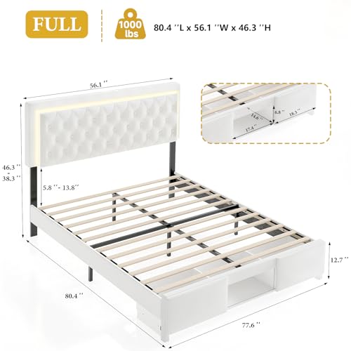 XEPAMU Full Size Bed Frame with Storage,Full Bed Frame with LED Lights Headboard and Charging Station,Velvet Upholstered Bed with Storage Footboard,Sliding Barn Door Noiseless No Box Spring Needed XEPAMU