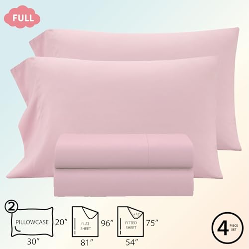 Heritage Kids 4-Piece Full Sheet Set,Pink,Includes Top Sheet, Fitted Sheet & 2 Pillowcases,Ultra-Soft Microfiber Kids Bed Sheet Set Heritage Kids
