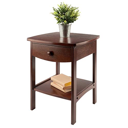 Winsome 22 x 18 x 18-Inch Wood Curved End Table/Night Stand With One Drawer, Brown (94918) Winsome