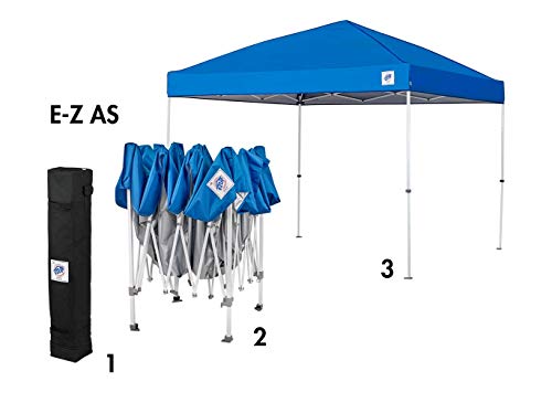 E-Z UP Envoy Outdoor Canopy Pop Up Tent, 10' x 10', Roller Bag, 4-Piece Spike Set, Recreational Grade, Royal Blue Top E-Z UP