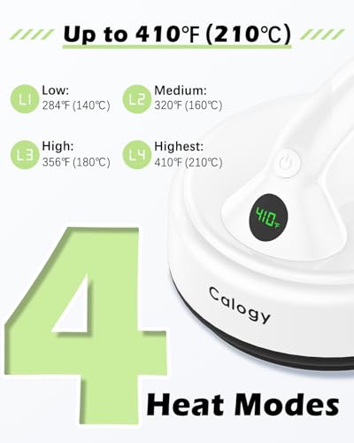 Calogy Mini Heat Press, Small Round Heat Press Machine 5" Diameter, Portable Iron 4 Levels Temp Max 410℉ for Heating Transfer Sublimation Crafts, DIY Coaster, Bag, Pillow, Ceramic (Ivory White) Calogy