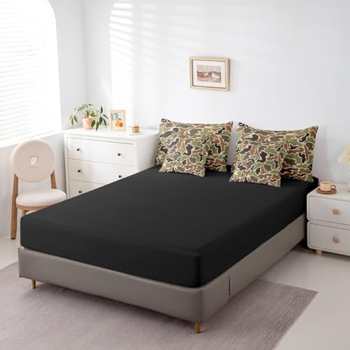 Feelyou Duck Hunter Green Camouflage Hunting 7 Pieces Bedding Set, Twin Size Black Brown All Season,Bed in a Bag with Comforter, Sheets, Pillowcases Camo Army Bed Set Breathable Wild Room Decor Feelyou