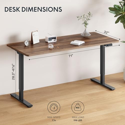 FLEXISPOT 71x32 Inch Large Dual Motor Electric Standing Desk, Black Walnut - 198 lbs Heavy-Duty Capacity, Ideal for Home Office, Creative Studio, or Multi-Monitor Setup FLEXISPOT