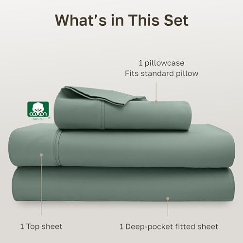 California Design Den Twin XL Sheet Sets - Soft 400 Thread Count Sateen, Natural 100% Cotton Sheets Set with Deep Pockets, and Durable Bedding - Sage Green California Design Den