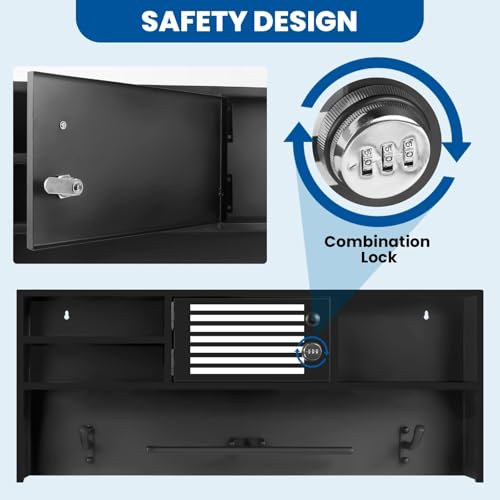 Wall Mounted Police Gear Rack, Police Gear Stand with Lockbox Safe, Tactical Gear Rack Decor with Heavy Duty 2-Hook, Police Gear Cabinet Suitable for Police Station, Homes, Bar WoodArtSupply