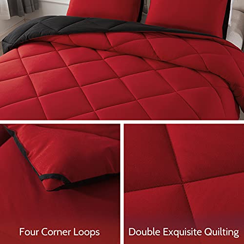 Decroom Lightweight Full Comforter Set with 2 Pillow Sham - 3 Pieces Set - Quilted Down Alternative Comforter/Duvet Insert for All Season - Red/Black - Full Size Decroom