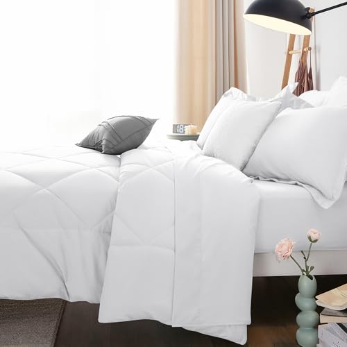 CozyLux Full Size Comforter Sets White - 7 Pieces Bed in a Bag Full, Luxury Soft Bed Set for All Seasons, Bedding Set with Down Alternative Comforter, Sheets, Pillowcases & Shams CozyLux