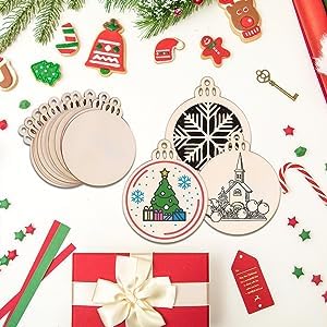 FCDECOR 100PCS Christmas Wooden Ornaments Unfinished, DIY Christmas Crafts for Kids, Wood Slices DIY Crafts Supplies for Girls Adults, Christmas Ornaments Holiday Decoration FCDECOR