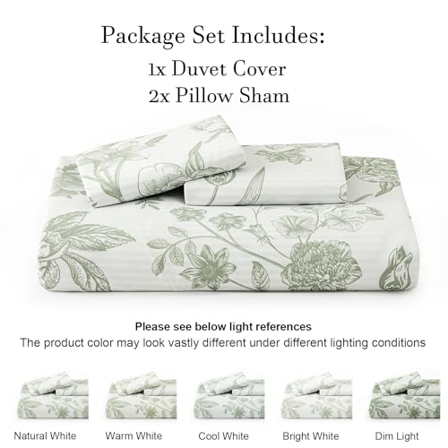 PHF Ultra Soft Floral Duvet Cover King Size, Printed Bedding Set 3 Pieces, Comfy Farmhouse Pattern Duvet Cover Set with 2 Pillow Shams, Zipper Closure and 8 Ties, 104"x90", Flower-Green PHF
