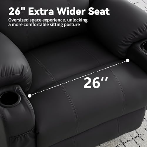 Korser Oversized Recliner Chair, 360° Swivel Recliner for Adults,Swivel Rocker Recliner Chair with Heat and Massage, Manual Recliner with Remote Control and Cup Holders for Living Room, Faux Leather Korser