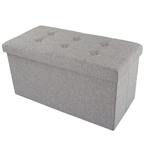 Folding Storage Ottoman - 30-Inch Tufted Footrest, Linen Chest, or Bench with Removable Bin for Living Room, Bedroom, or Dorm by Lavish Home (Gray) Lavish Home