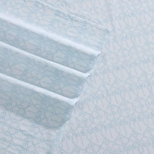 Tommy Bahama - King Size Sheet Set, 100% Cotton Percale Bedding with a Crisp & Cool Feel, Bed Sheets with Matching Fitted Sheet & Pillowcases (Palm Tree Ikat Blue) Tommy Bahama