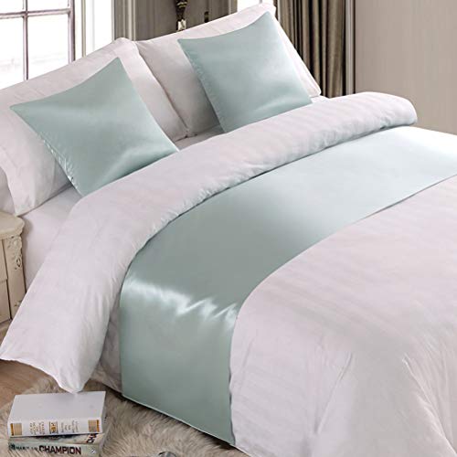 Twelve Luxury Satin Bed Runner Single Bed Scarf Bedding Scarves Decorative for Bedroom Hotel Guesthouse Light Green Twelve