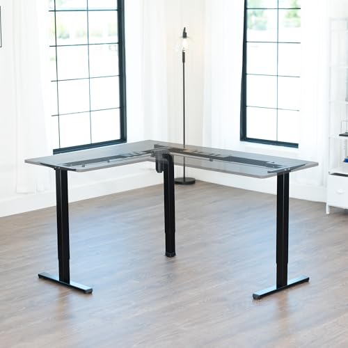 VIVO Medium Electric Single Motor Height Adjustable 3-Leg Corner Desk Standing Frame, Holds up to 225 lbs, Sit Stand L-Shaped Motorized Legs Only, Black, DESK-E355B VIVO