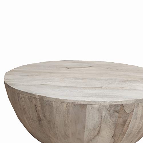 The Urban Port 12-Inch Height Round Mango Wood Coffee Table, Subtle Grains, Distressed White The Urban Port