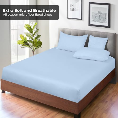 Royale Linens Fitted Sheet Twin - Ultra Soft 1800 Brushed Microfiber - Hotel Luxury Bottom Sheets - Wrinkle Free & Fade Resistant - Deep Pocket Fitted Sheet Only (Twin, Lake Blue) ROYALE LINENS