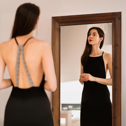 MELOMOIR Rustic Farmhouse Full Length Mirror, 64"x21" Wood Frame Floor Mirror, Free Standing Mirror Leaning Hanging Mirror, Long Mirror for Bedroom Living Room Cloakroom, Wood MELOMOIR