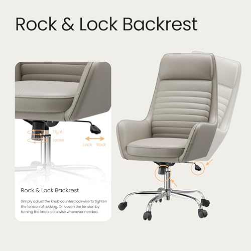 COLAMY Ellis High-Back Home Office Chair, PU Leather Adjustable Height Swivel Rolling Executive Task Chair with Integrated Armrests, Khaki COLAMY