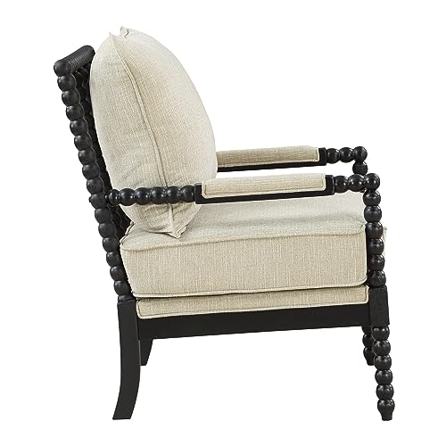 OSP Home Furnishings Eliza Spindle Accent Chair, Linen Fabric with Black Wood OSP Home Furnishings