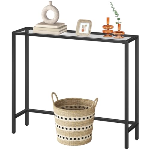 HOOBRO 29.5" Narrow Console Table, Tempered Glass Sofa Table, Small Side Table, Modern Entryway Table, for Entrance, Living Room, Foyer, Hallway Bedroom, Black BK07XG01 HOOBRO