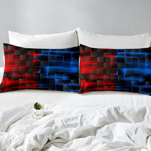 Feelyou Red Blue Bedding Set Twin Size Boys Girls Geometric Strip Lines Comforter Set for Kids Comforter Abstract Modern Duvet Set Room Decor Duvet Set with 1 Pillow Case Feelyou