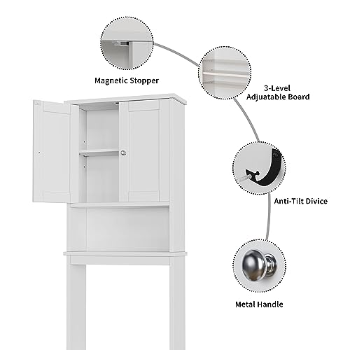 Shintenchi Over The Toilet Storage Cabinet, Bathroom Shelf Organizer with Anti-Tip Device Small Freestanding Space Saver with Adjustable Shelf,White Shintenchi
