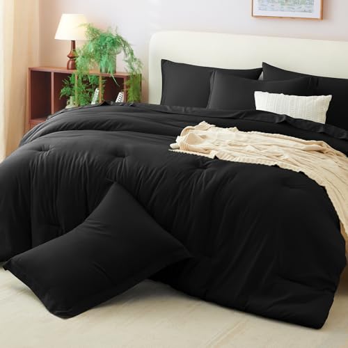 CozyLux California King Comforter Set Black, 7 Pieces Cal King Bed in a Bag Bedding Comforter Set with Sheets, 7PC Bed Sets with Comforter, Fitted Sheets, Flat Sheets, Pillow Shams and Pillowcases CozyLux